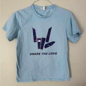 Blue Kids Shirt with Love sign Saying  “Share the Love”